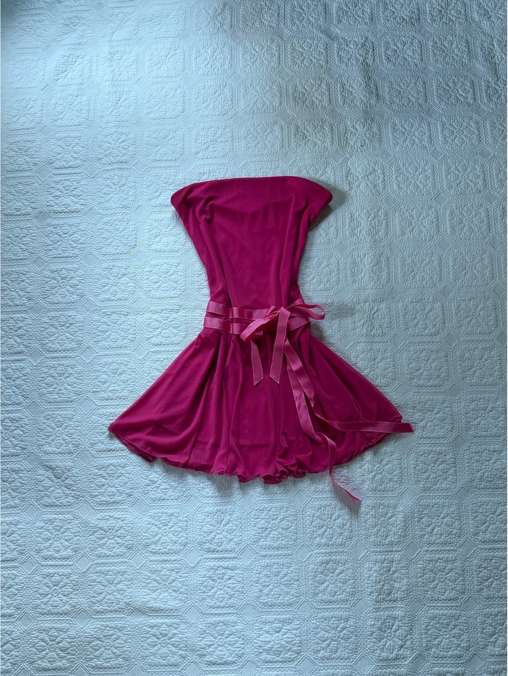 Y2K RARE M collection Strapless Fuchsia Pink Mini Dress with Satin Waist Tie